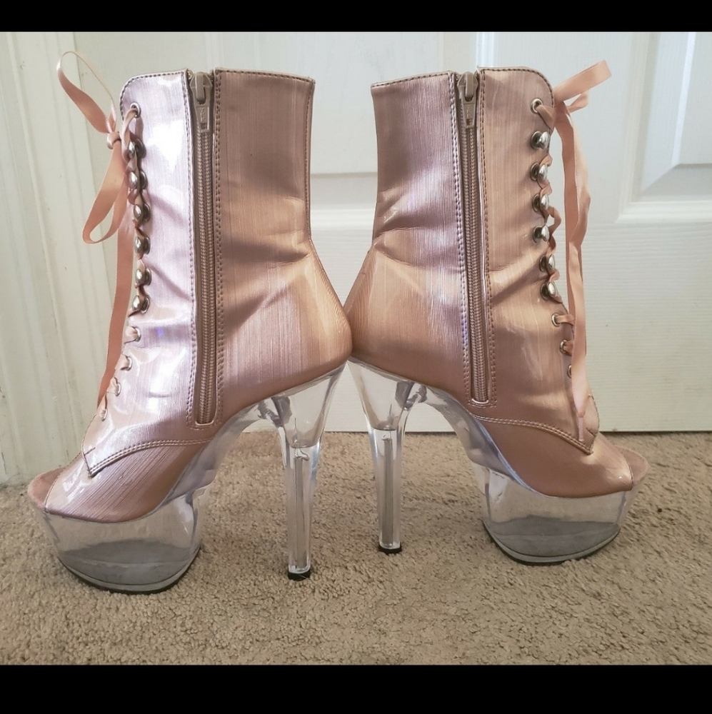 Pleaser Gold Hologram Patent 6" High Heel Platform Ankle Boots Peep Toe Size 6